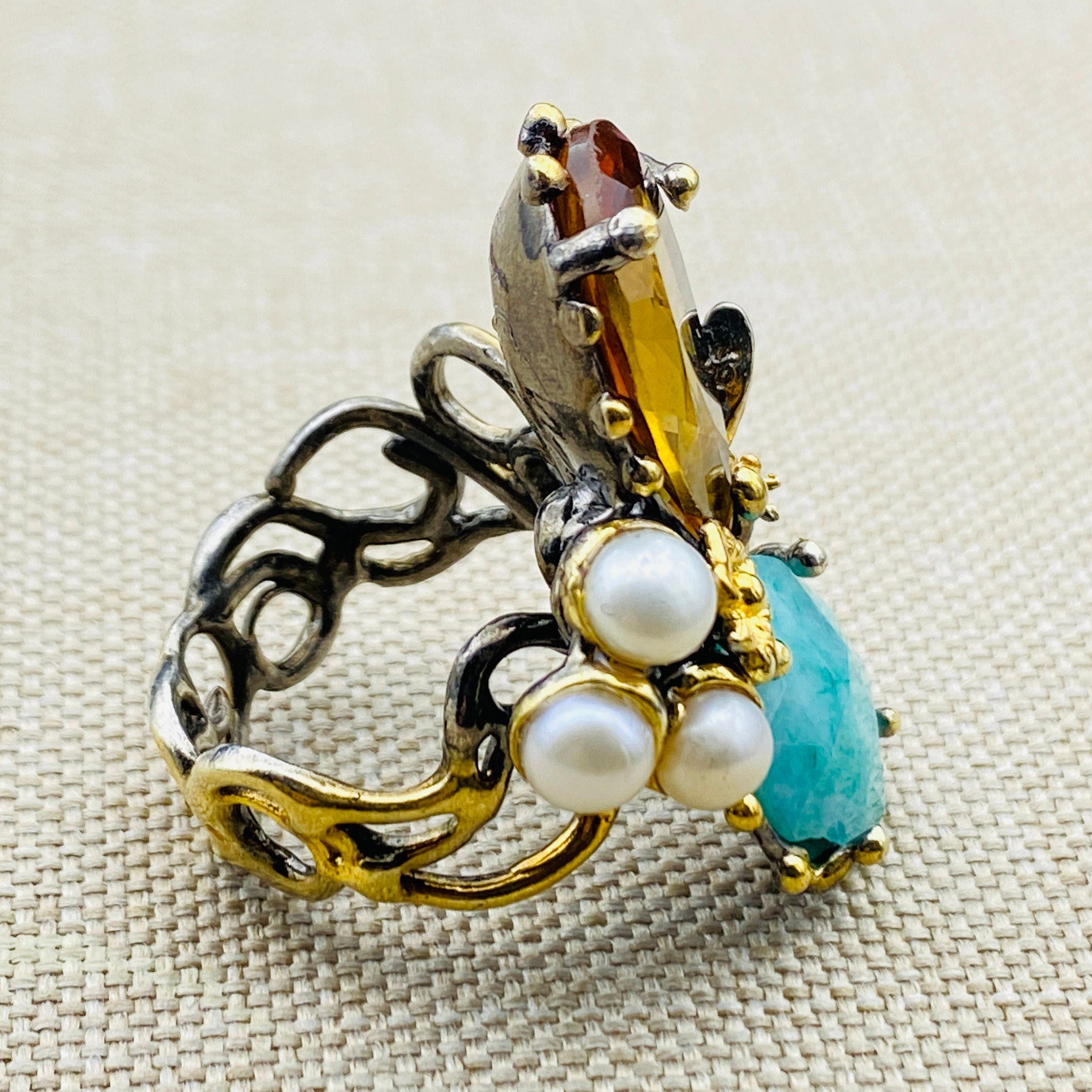 Artisanal 925 Sterling Silver Zultanite & Turquoise Multi-Stone Ring for Women | Handmade Elegant Gift