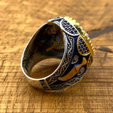 Turkish Handcrafted 925 Sterling Silver Men's Ring | Ottoman Style White Oval Zircon