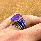 خاتم فضة إسترليني عثماني للرجال مع تورمالين بارايبا بنفسجي - تصميم أنيق يدوي من منتصف القرن | هدية له