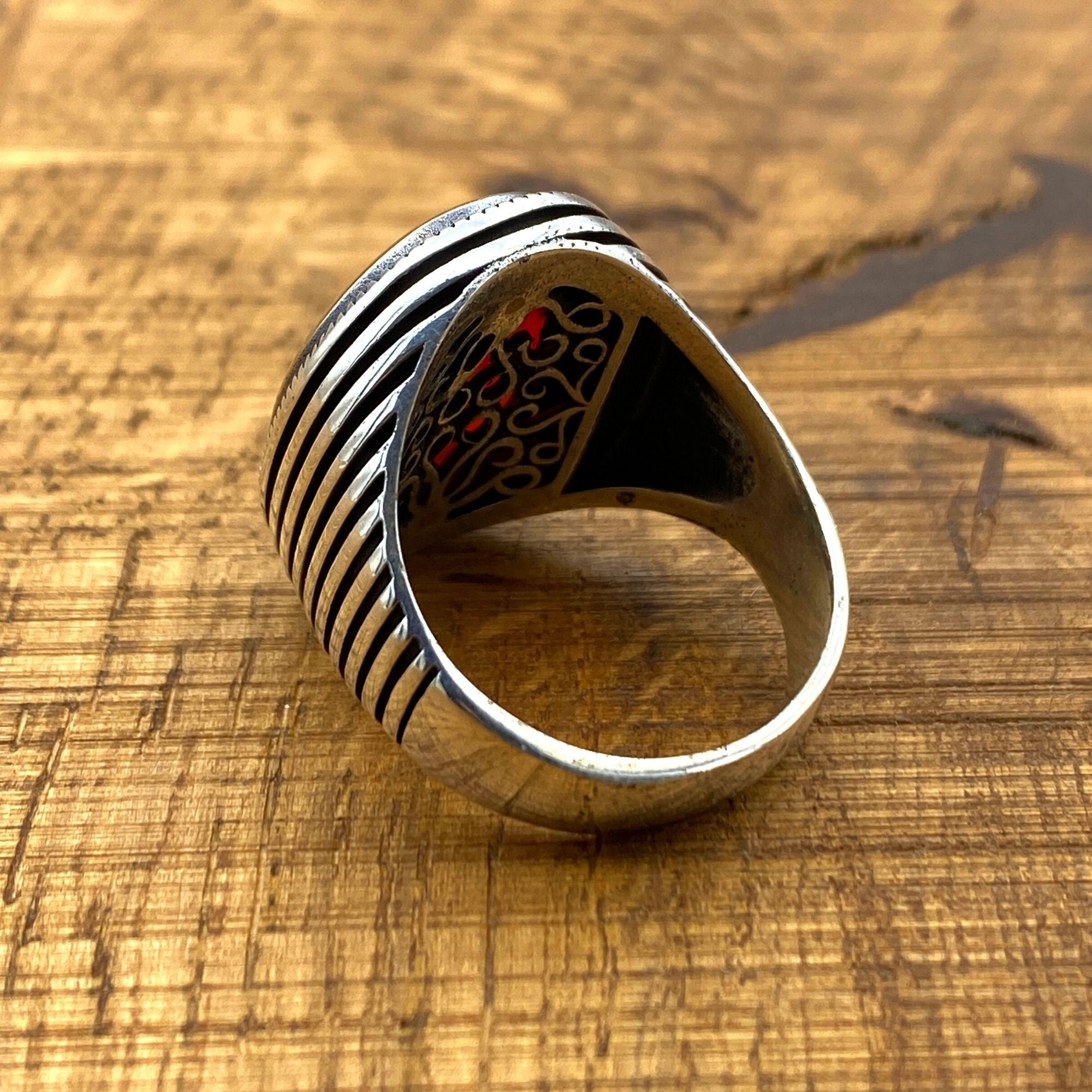 خاتم رجالي من الزركون الأحمر العثماني الأصيل - مجوهرات بيان فضة استرليني 925 مصنوعة يدوياً