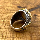 خاتم عين شريرة من الفضة الإسترلينية للرجال مصنوع يدويًا مع الفيروز – هدية واقية وأنيقة له