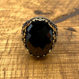 Men's Bold Black Zircon 925 Sterling Silver Ring - Authentic Turkish Handmade Statement Jewelry