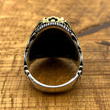 Men's Bold Black Zircon 925 Sterling Silver Ring - Authentic Turkish Handmade Statement Jewelry