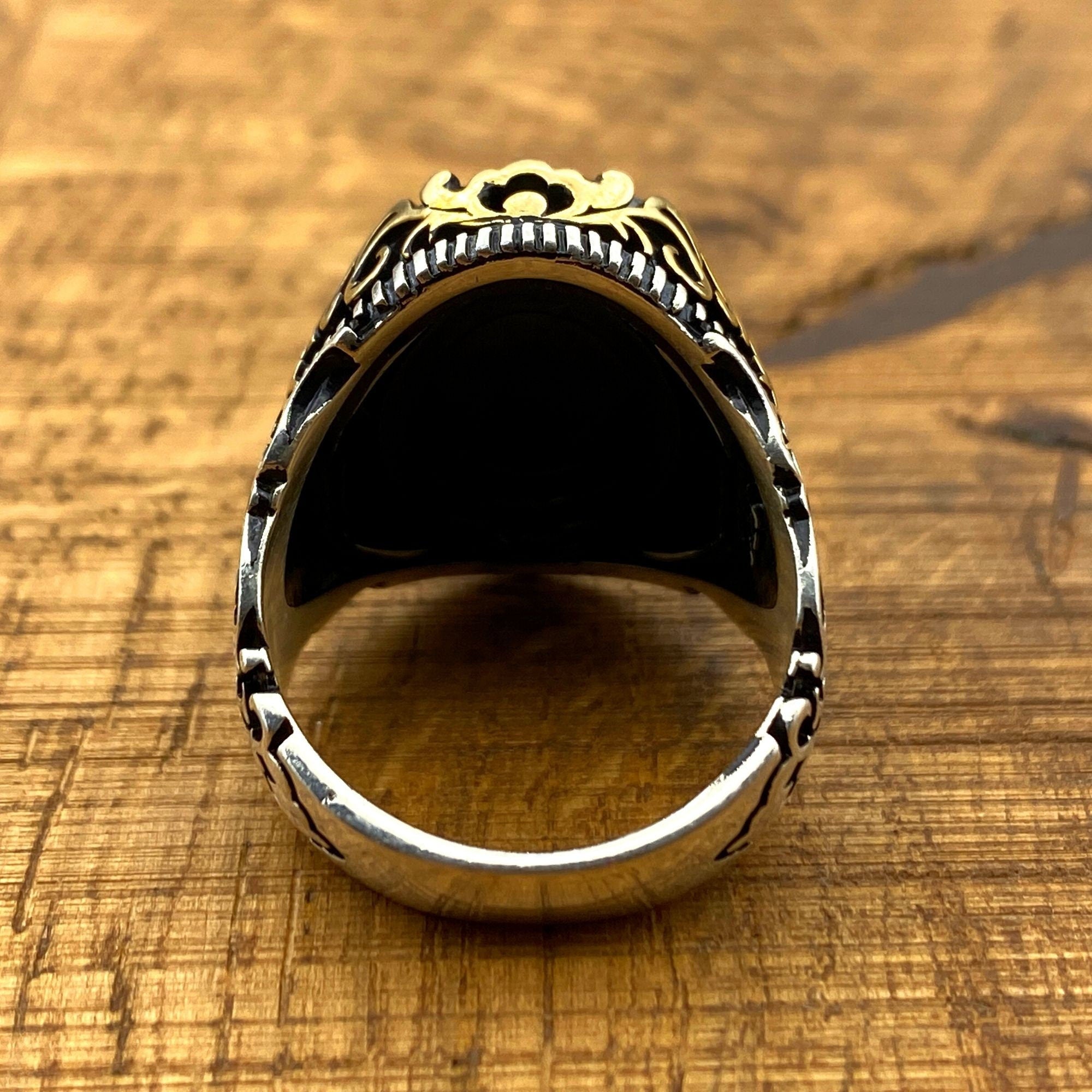Men's Bold Black Zircon 925 Sterling Silver Ring - Authentic Turkish Handmade Statement Jewelry