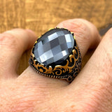 Men's Bold Black Zircon 925 Sterling Silver Ring - Authentic Turkish Handmade Statement Jewelry