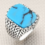 خاتم فضة رجالي بنقشة سلسلة حجر سادة مصنوع يدويًا