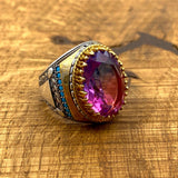 Men's Tourmaline Stone Silver Ring