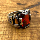 Turkish Handmade Men's Red Ruby Ring | 925 Sterling Silver Gemstone Gift for Him