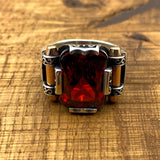 Turkish Handmade Men's Red Ruby Ring | 925 Sterling Silver Gemstone Gift for Him