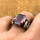 Turkish Handmade Men's Red Ruby Ring | 925 Sterling Silver Gemstone Gift for Him