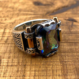 Turkish Handmade Mystic Topaz Men's Ring | 925 Sterling Silver Artisan Jewelry for Him