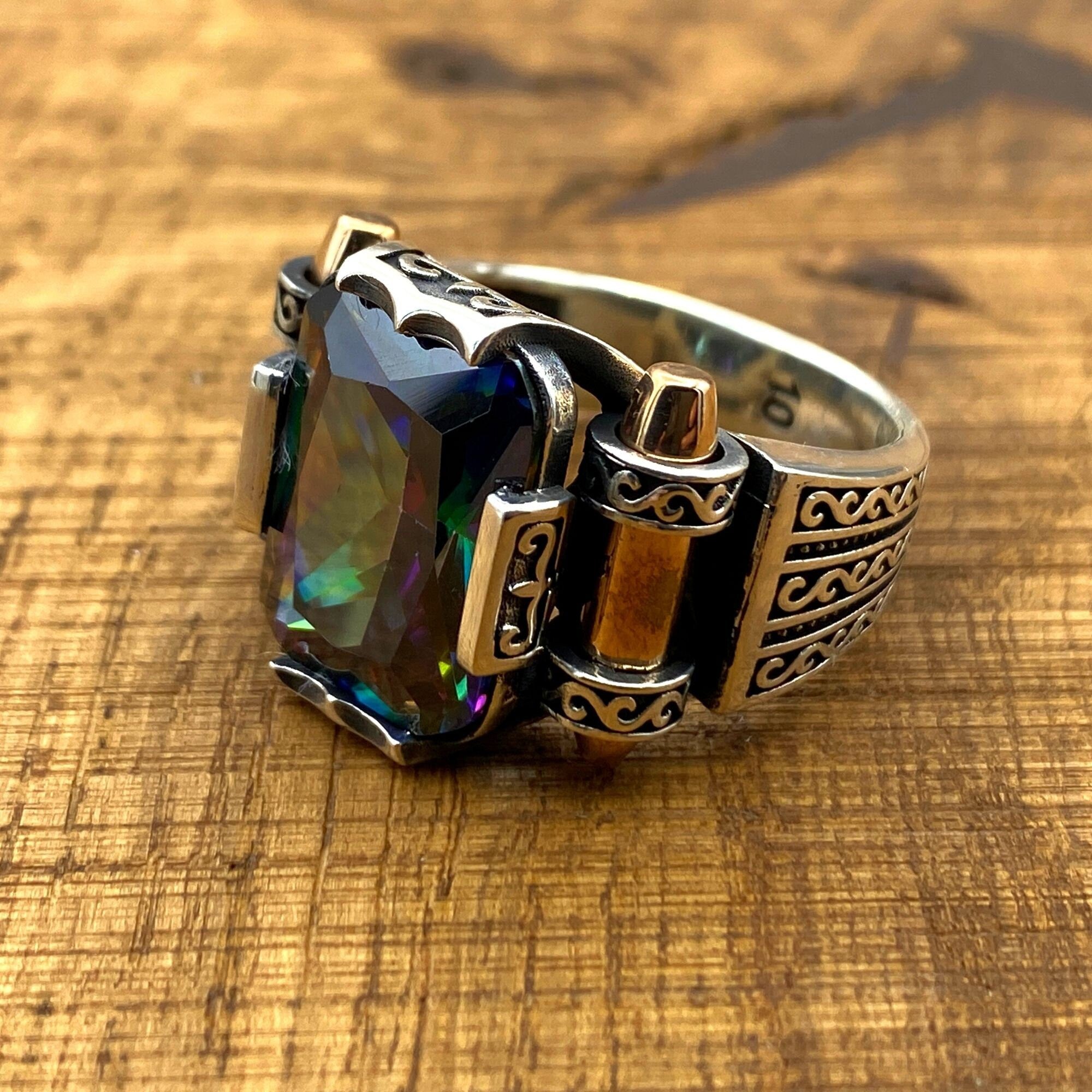 Turkish Handmade Mystic Topaz Men's Ring | 925 Sterling Silver Artisan Jewelry for Him
