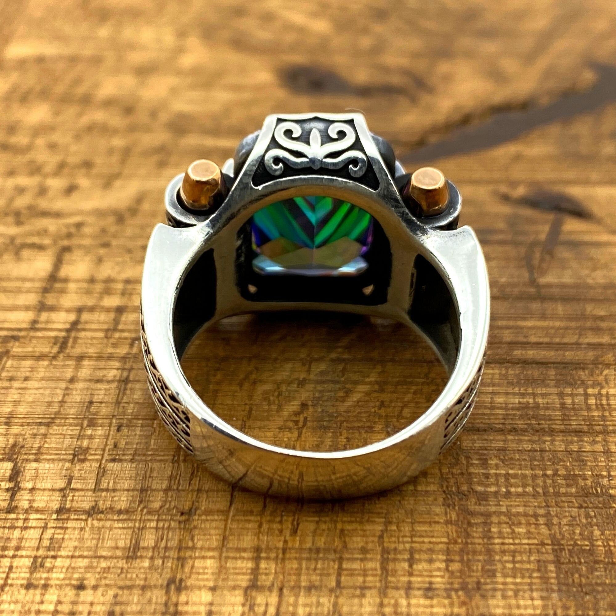 Turkish Handmade Mystic Topaz Men's Ring | 925 Sterling Silver Artisan Jewelry for Him