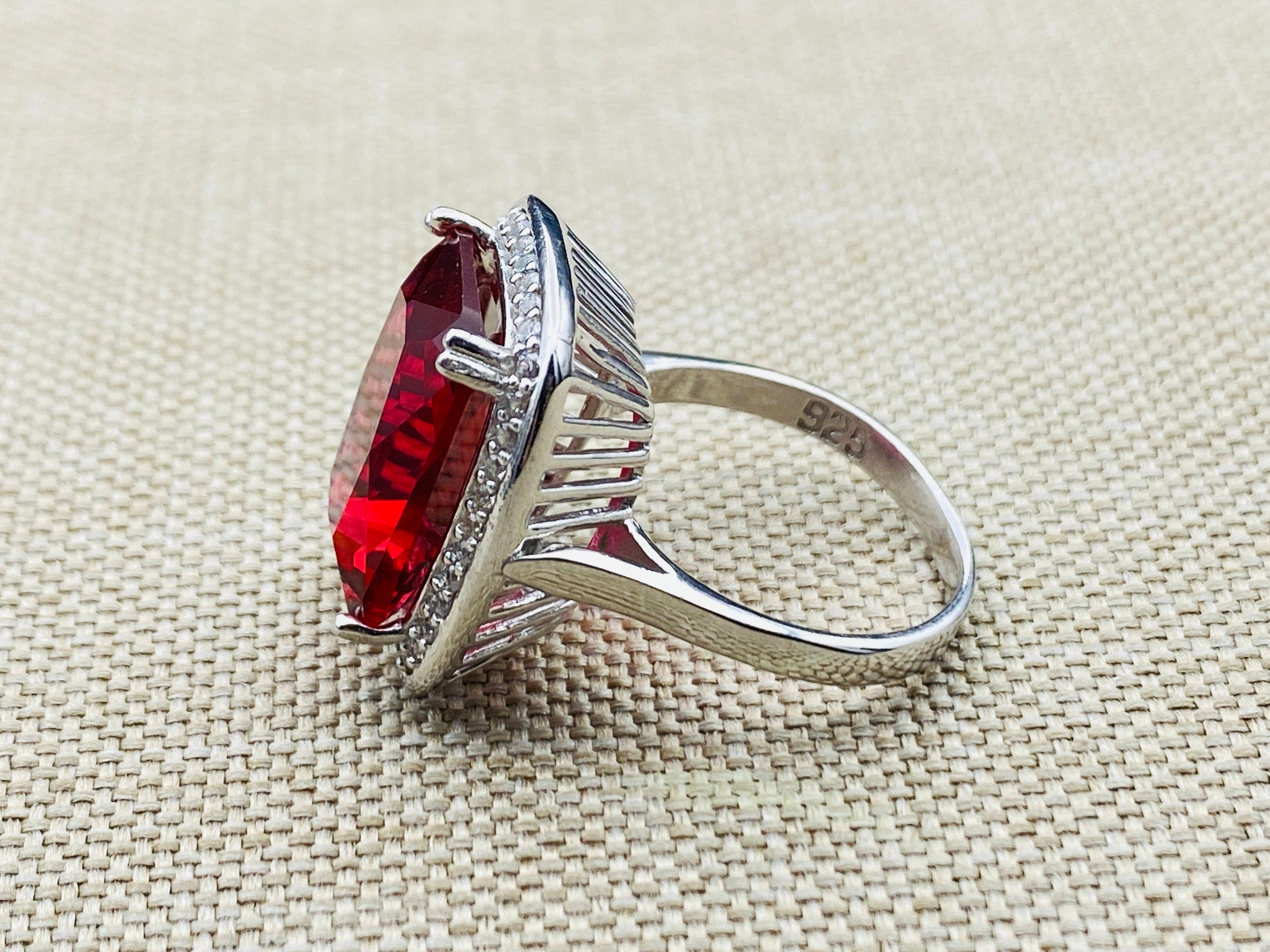 Handmade Turkish Vintage 925 Sterling Silver Ruby Gemstone Ring for Women