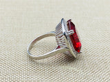 Handmade Turkish Vintage 925 Sterling Silver Ruby Gemstone Ring for Women