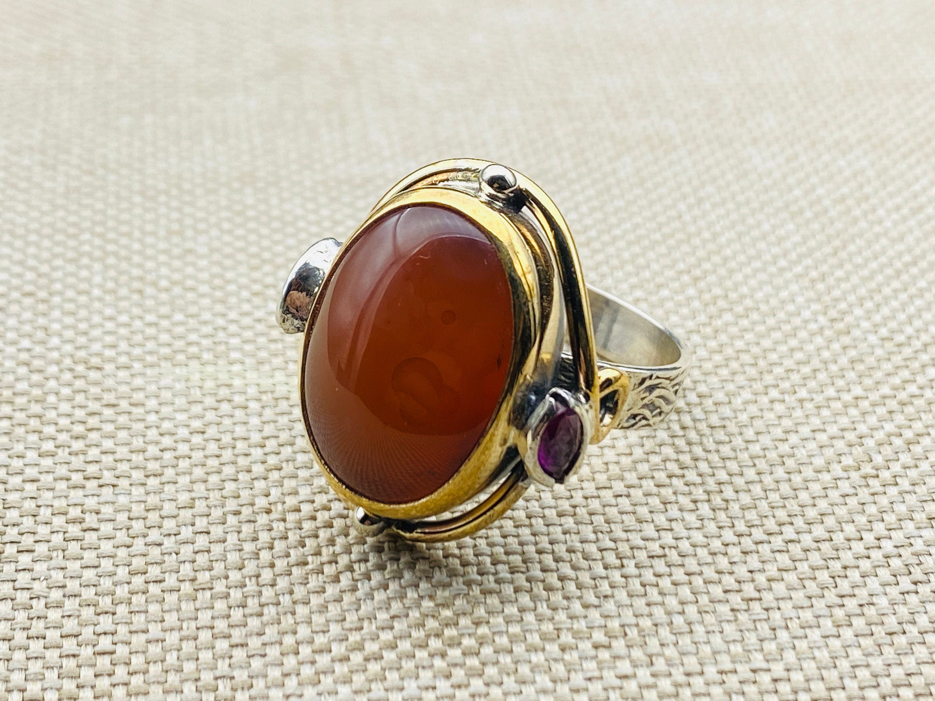 Handcrafted 925 Sterling Silver Red Agate Ring for Women - Vintage Gemstone Jewelry Gift