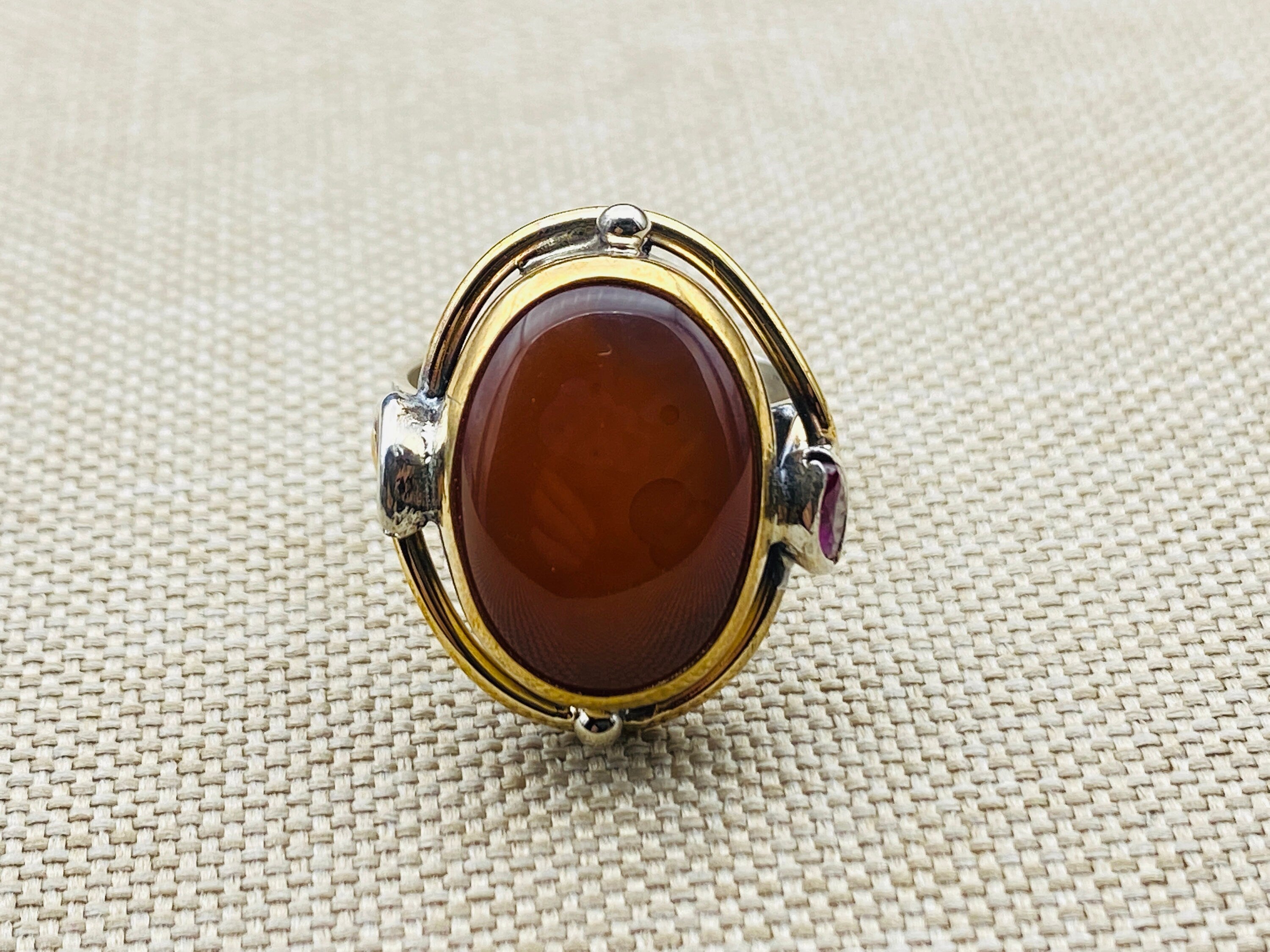 Handcrafted 925 Sterling Silver Red Agate Ring for Women - Vintage Gemstone Jewelry Gift