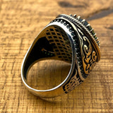 خاتم فضة يدوي بحجر الزمرد الأخضر للرجال