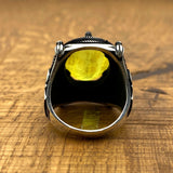 خاتم فضة يدوي بحجر بارايبا أصفر للرجال