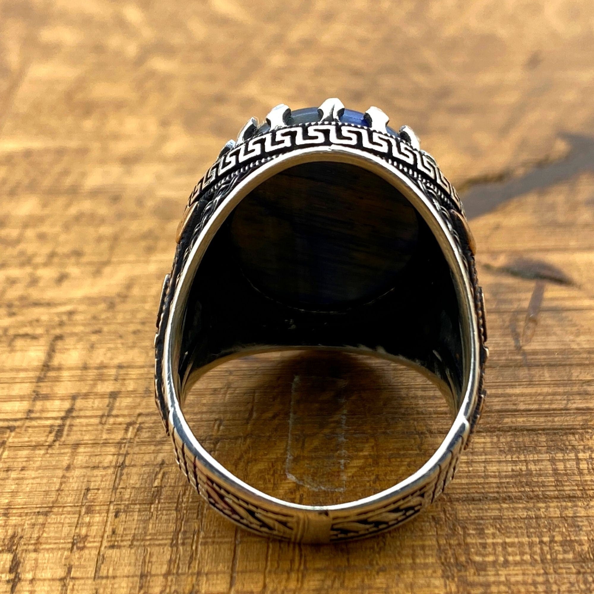 Unique Men's Lapis Lazuli Stone Silver Ring