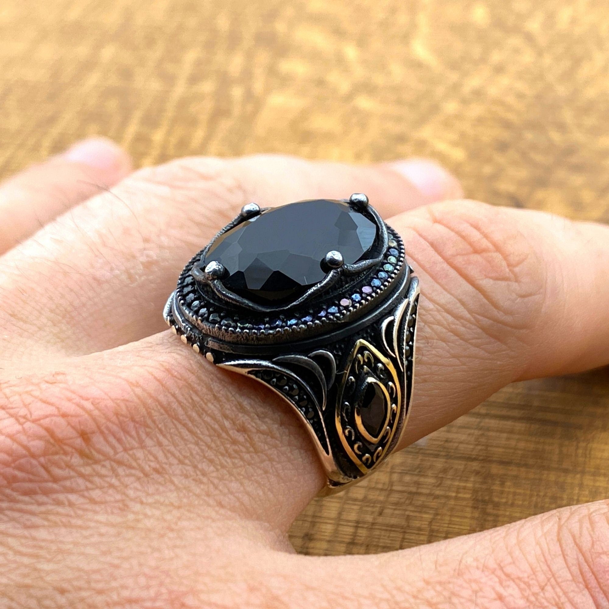 VINTAGE silver ring - black onyx 16号 Vintage Black Onyx Silver Ring - TryAladdin