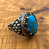 Authentic Turkish Handmade 925 Sterling Silver Men's Turquoise Ring - Artisan Gemstone Gift