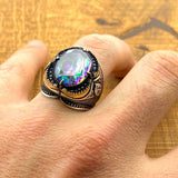Handcrafted Men's 925 Sterling Silver Mystic Topaz Ring - Bold Statement Piece