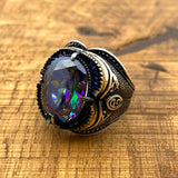 Handcrafted Men's 925 Sterling Silver Mystic Topaz Ring - Bold Statement Piece