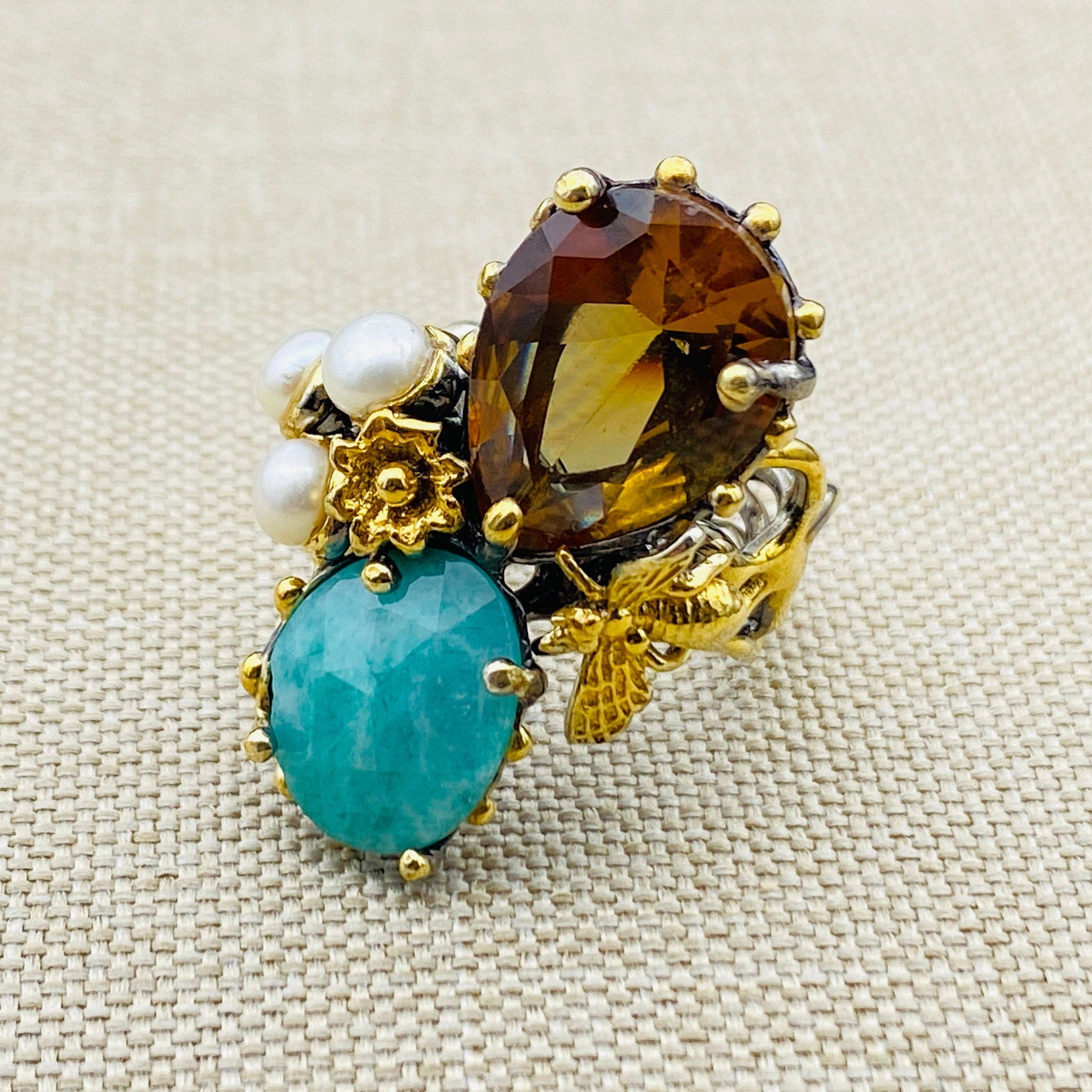 Artisanal 925 Sterling Silver Zultanite & Turquoise Multi-Stone Ring for Women | Handmade Elegant Gift