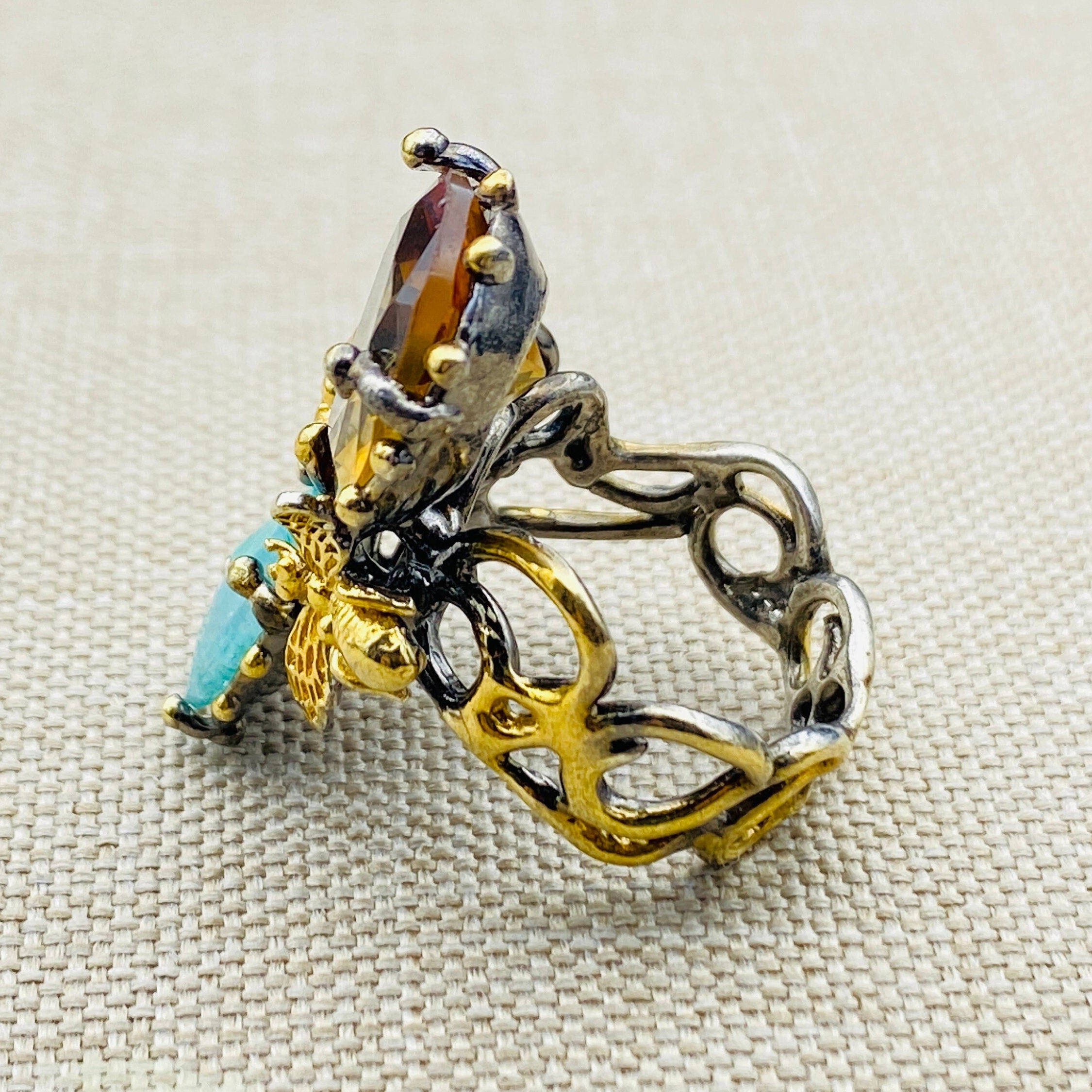 Artisanal 925 Sterling Silver Zultanite & Turquoise Multi-Stone Ring for Women | Handmade Elegant Gift