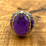 خاتم فضة إسترليني عثماني للرجال مع تورمالين بارايبا بنفسجي - تصميم أنيق يدوي من منتصف القرن | هدية له