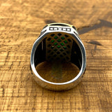 خاتم رجالي يدوي من الفضة الإسترلينية العثمانية مع زمرد - مجوهرات تركية أصلية