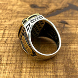 خاتم رجالي يدوي من الفضة الإسترلينية العثمانية مع زمرد - مجوهرات تركية أصلية