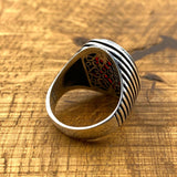 خاتم رجالي من الزركون الأحمر العثماني الأصيل - مجوهرات بيان فضة استرليني 925 مصنوعة يدوياً