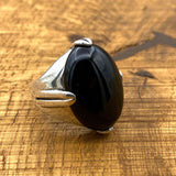 خاتم رجالي يدوي الصنع من العقيق الأسود العتيق - مجوهرات بيان بحجر كريم من الفضة الإسترلينية 925 هدية له