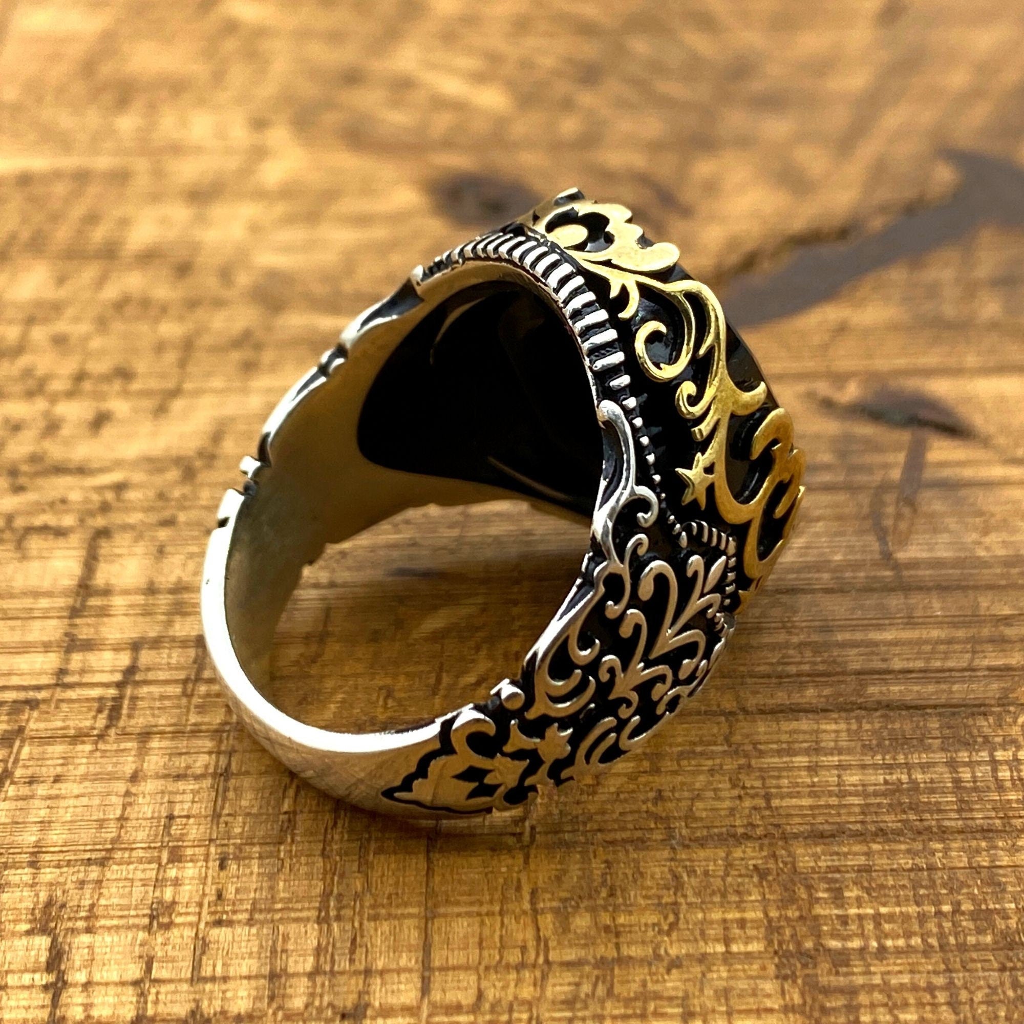 Men's Bold Black Zircon 925 Sterling Silver Ring - Authentic Turkish Handmade Statement Jewelry