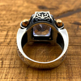 خاتم رجالي تركي يدوي الصنع من الفضة الإسترلينية 925 بحجر الزركون - هدية فريدة بحجر كريم أبيض