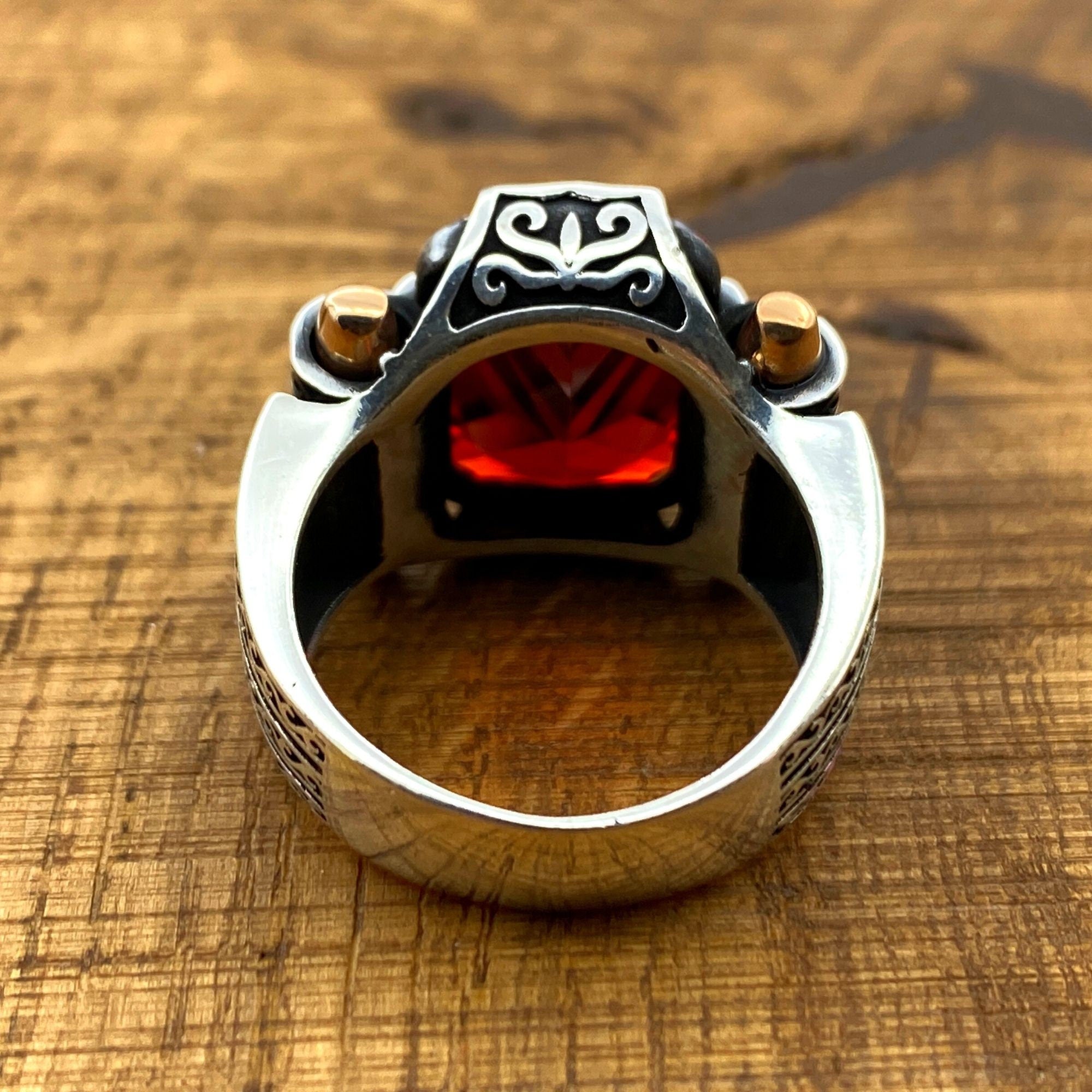 Turkish Handmade Men's Red Ruby Ring | 925 Sterling Silver Gemstone Gift for Him