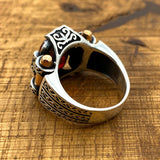 Turkish Handmade Men's Red Ruby Ring | 925 Sterling Silver Gemstone Gift for Him