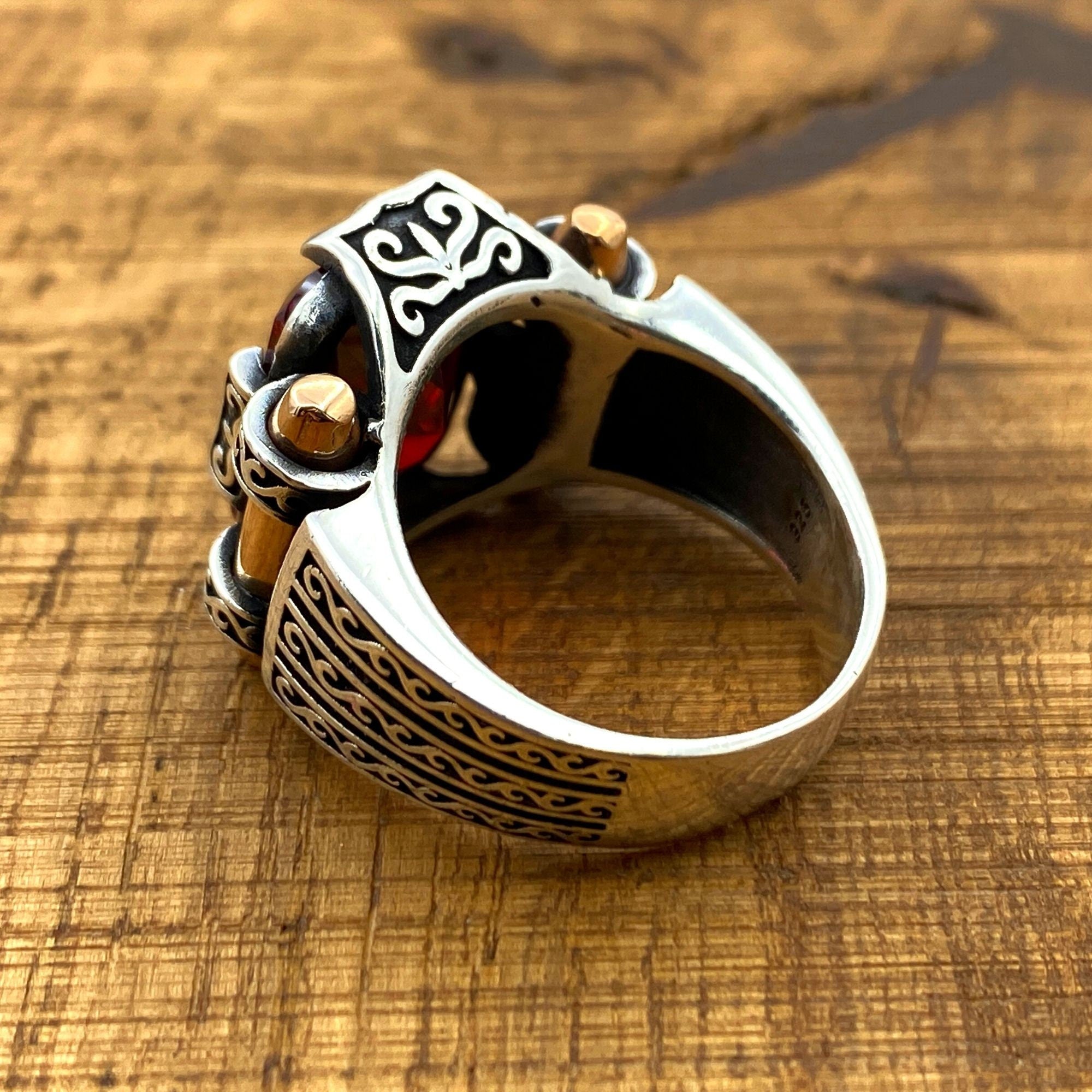 Turkish Handmade Men's Red Ruby Ring | 925 Sterling Silver Gemstone Gift for Him