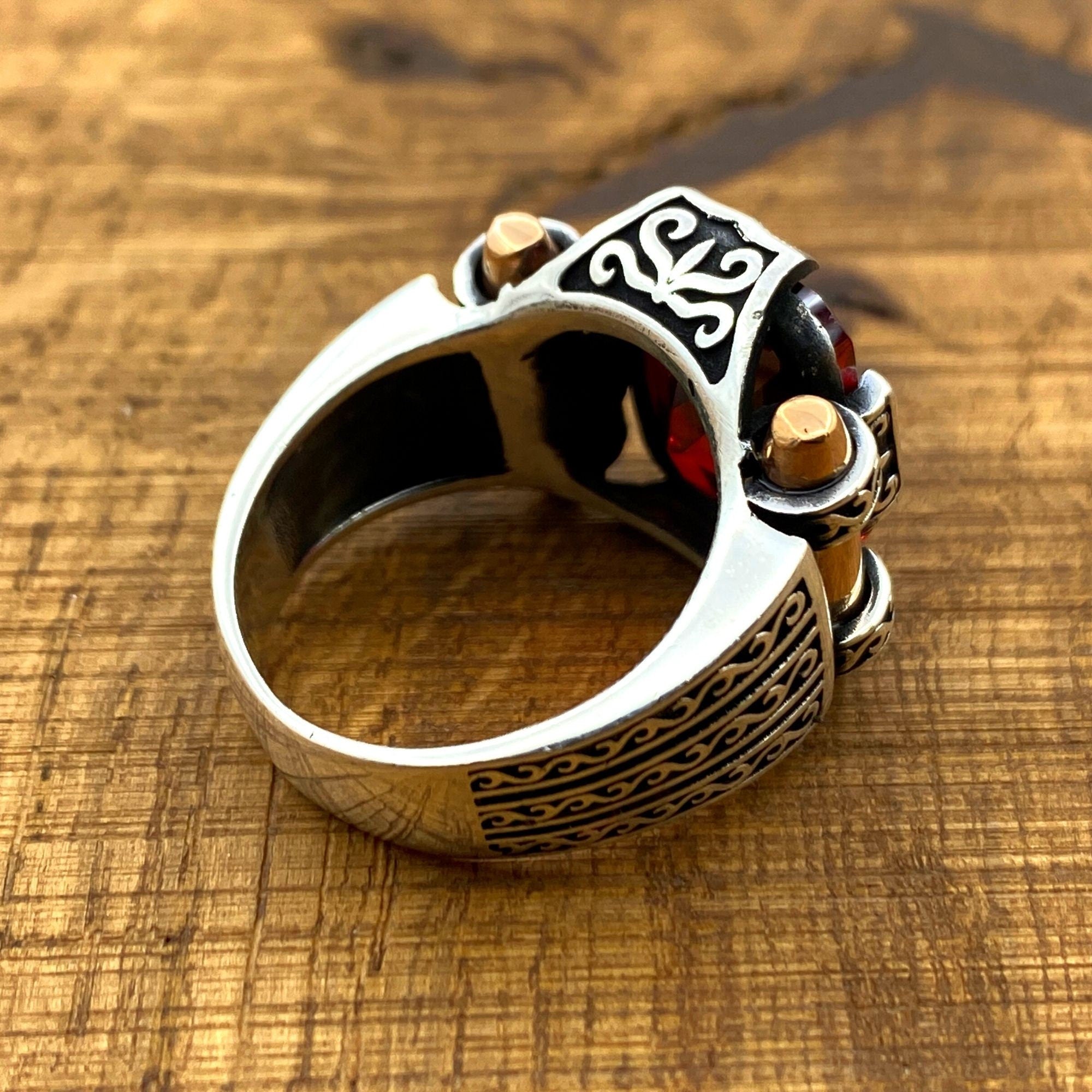 Turkish Handmade Men's Red Ruby Ring | 925 Sterling Silver Gemstone Gift for Him