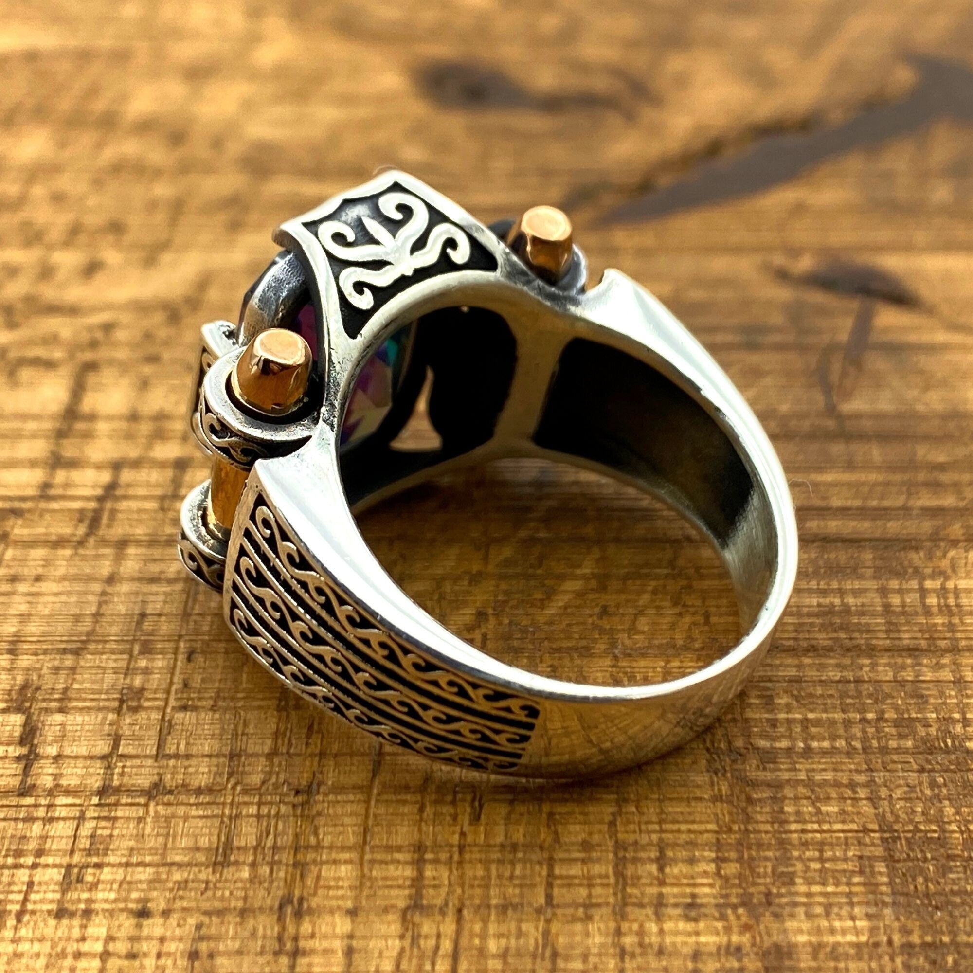 Turkish Handmade Mystic Topaz Men's Ring | 925 Sterling Silver Artisan Jewelry for Him