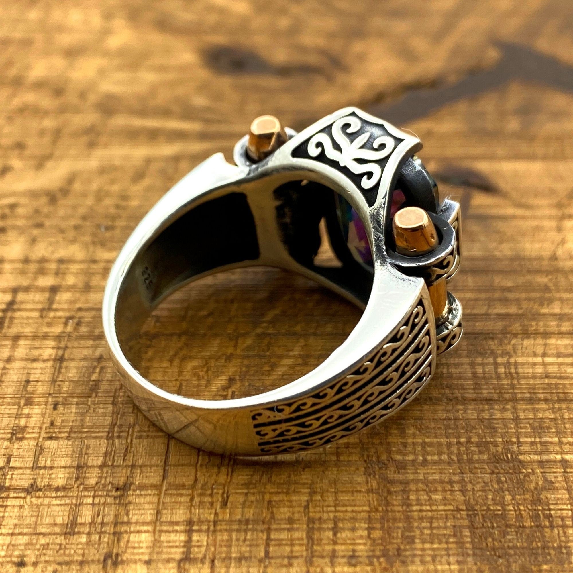 Turkish Handmade Mystic Topaz Men's Ring | 925 Sterling Silver Artisan Jewelry for Him