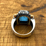 Men's Blue Tourmaline Squared Stone SIlver Ring