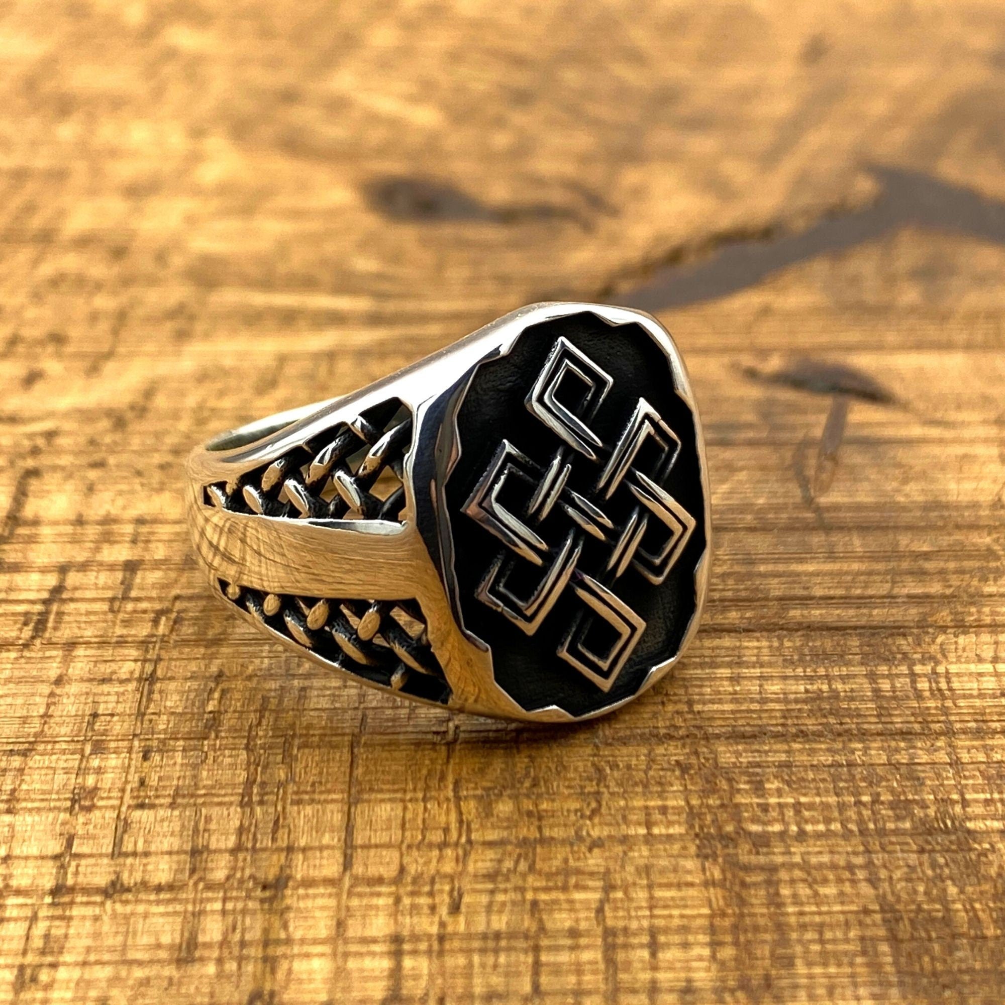 Handmade Men's Sterling Silver Knitted Pattern Ring | Unique 925 Silver Minimalist Jewelry Gift