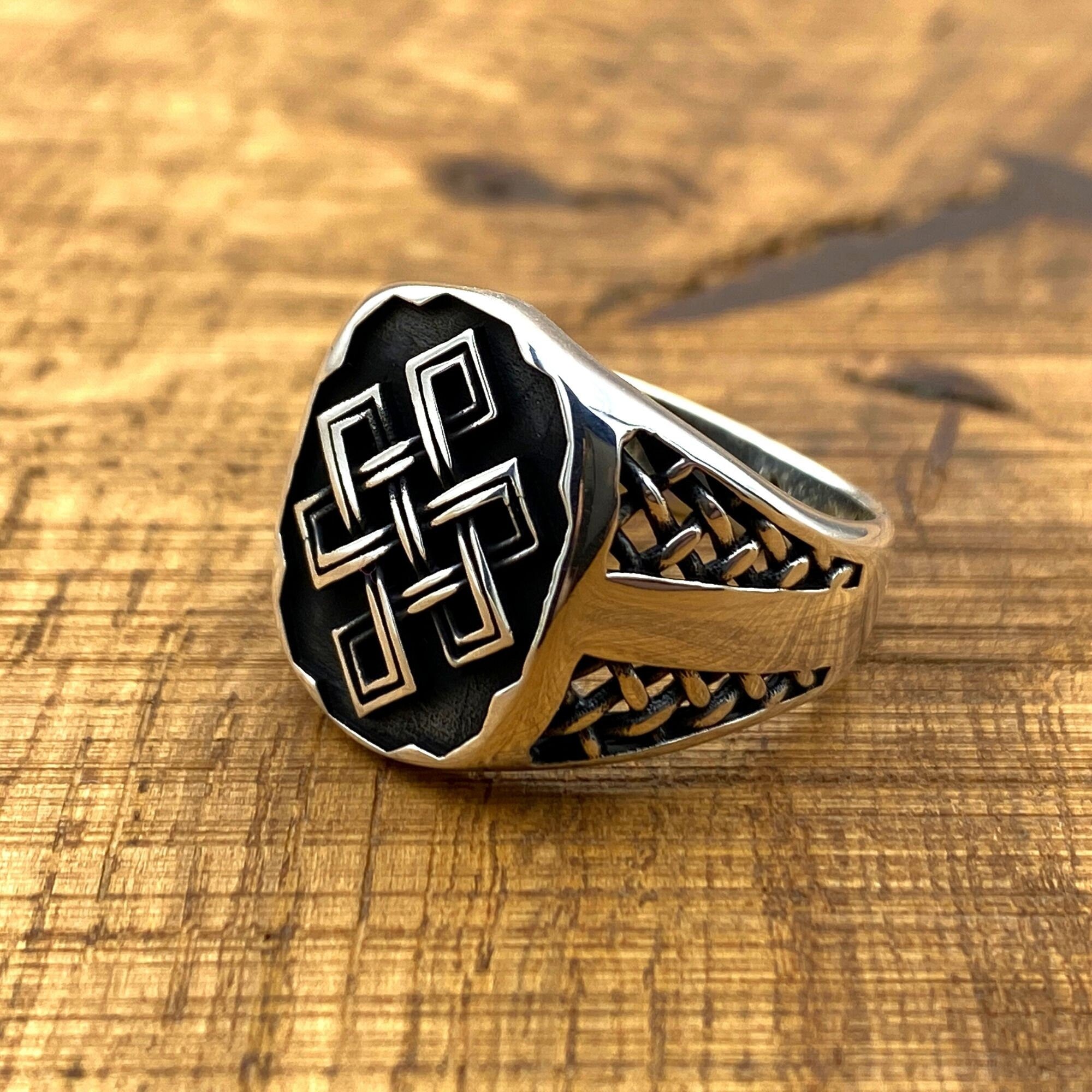 Handmade Men's Sterling Silver Knitted Pattern Ring | Unique 925 Silver Minimalist Jewelry Gift