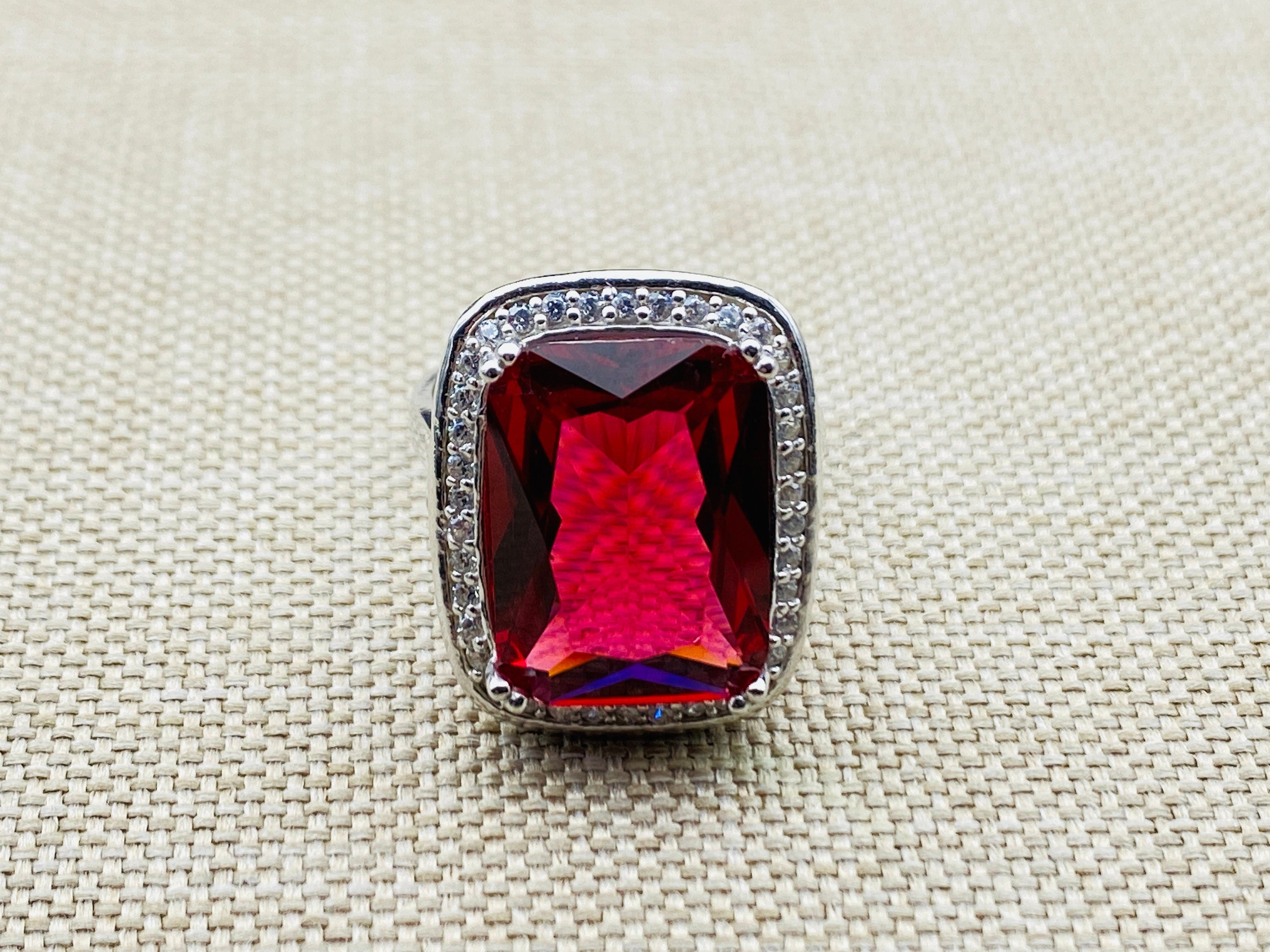 Handmade Turkish Vintage 925 Sterling Silver Ruby Gemstone Ring for Women