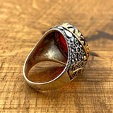 Artisan Crafted Ottoman Style Men's Ring - 925 Sterling Silver with Red Zirconia Stone | Unique Gift for Him