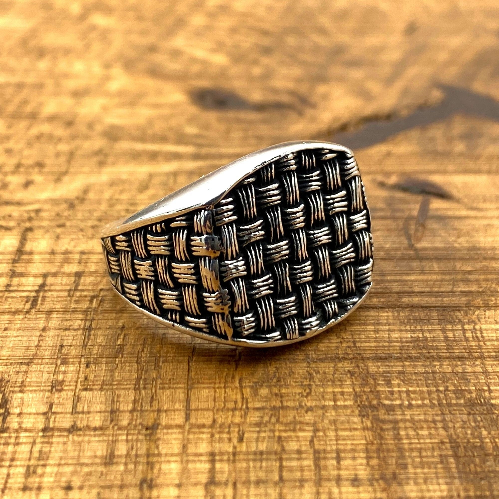 Turkish Handmade 925 Sterling Silver Men's Knitting Pattern Ring - Unique Minimalist Gift for Him