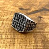 Turkish Handmade 925 Sterling Silver Men's Knitting Pattern Ring - Unique Minimalist Gift for Him